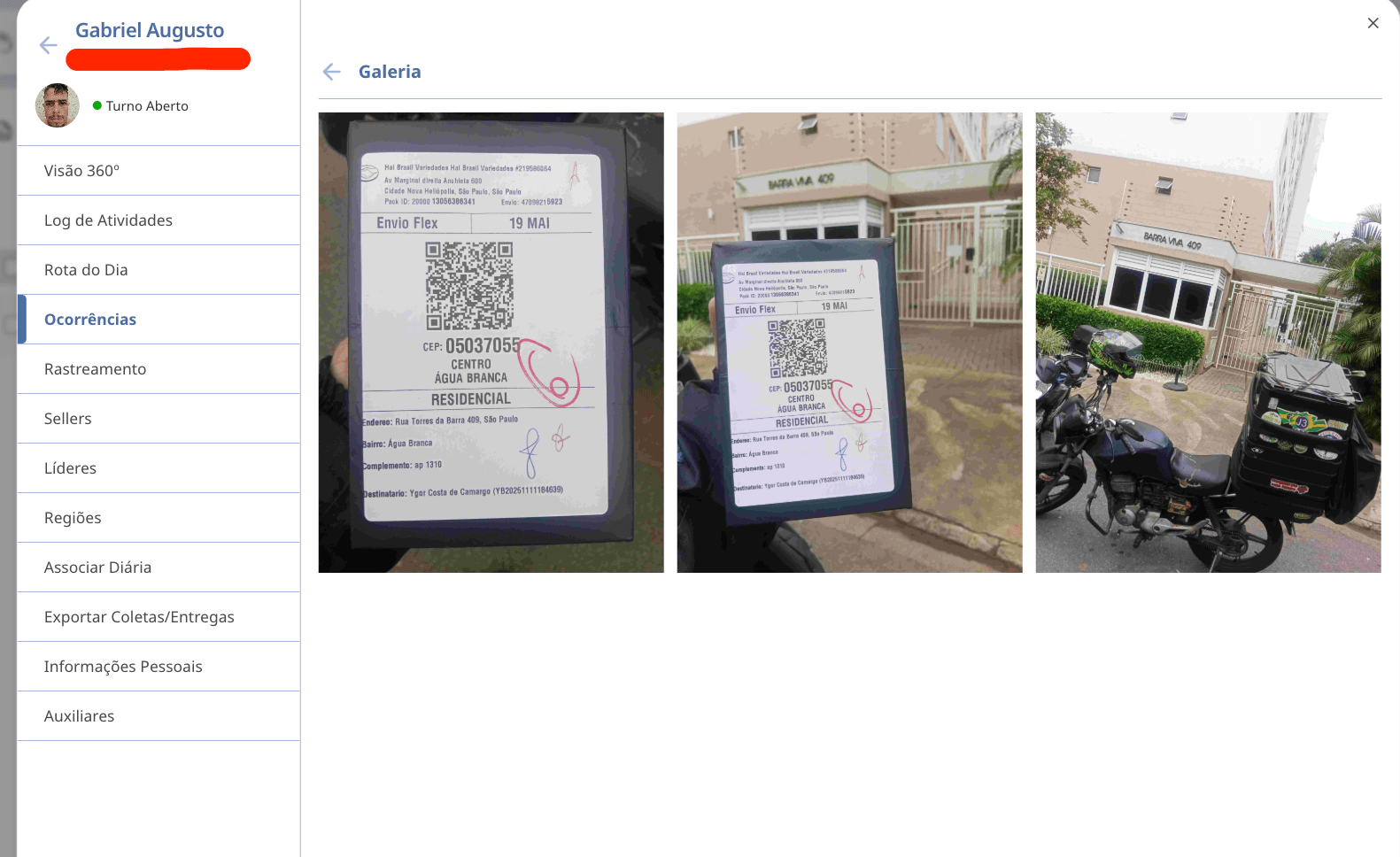 Galeria de fotos com evidências de entrega para acareação com o cliente
